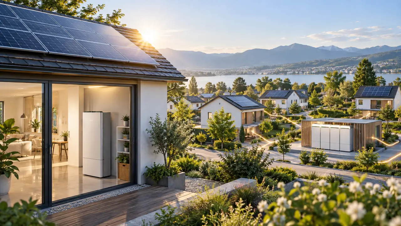 Batterie de stockage associée à des panneaux solaires dans un environnement professionnel