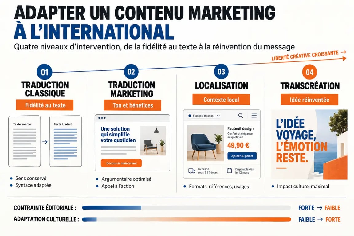 Agence de traduction marketing : différences entre traduction classique, localisation et transcréation