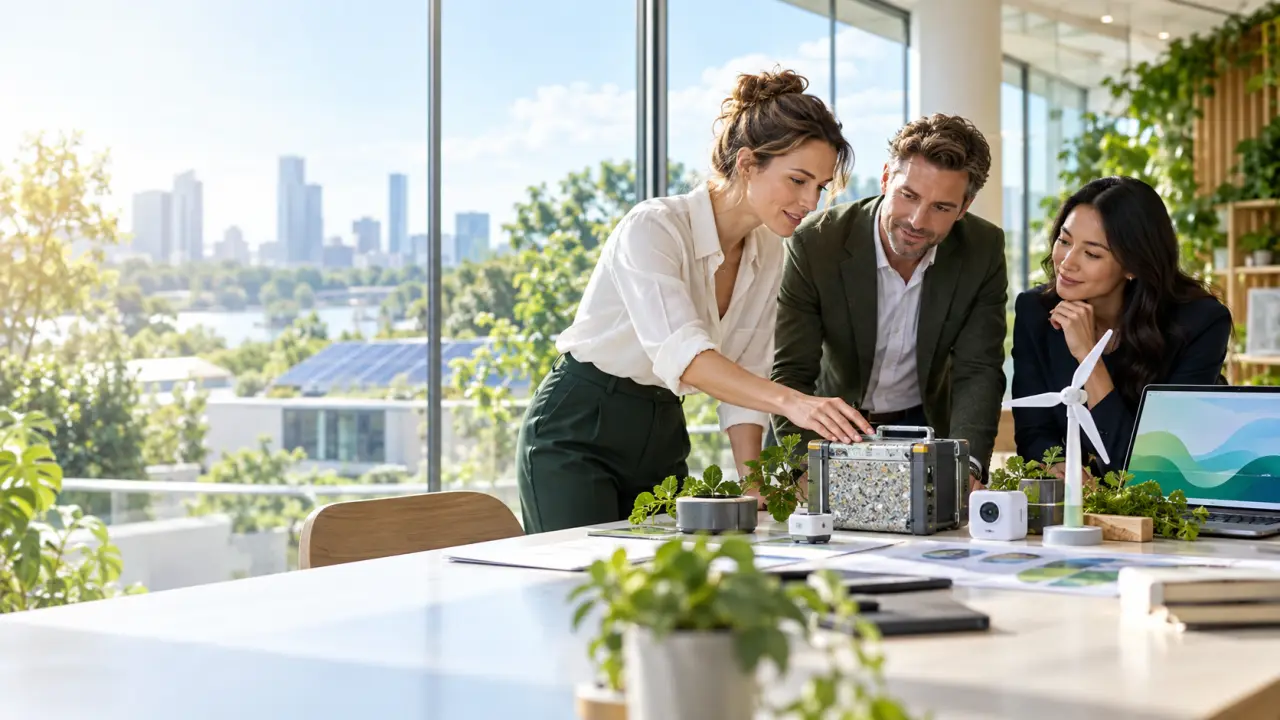 Équipe de fondateurs présentant une innovation bas carbone à des investisseurs